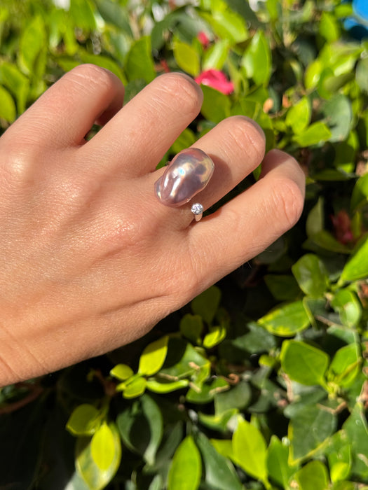 Purple Baroque Pearl Resizable Ring in Silver