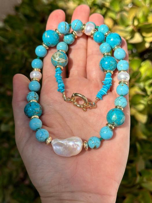 Turquoise and Pearl Statement necklace