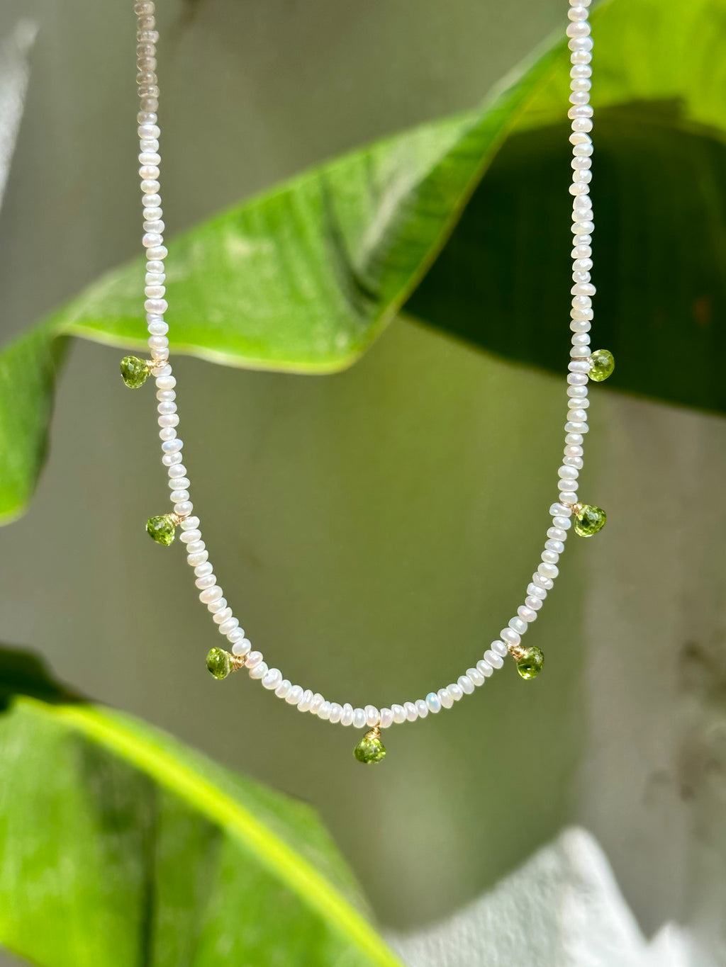Peridot and Pearl Dainty necklace