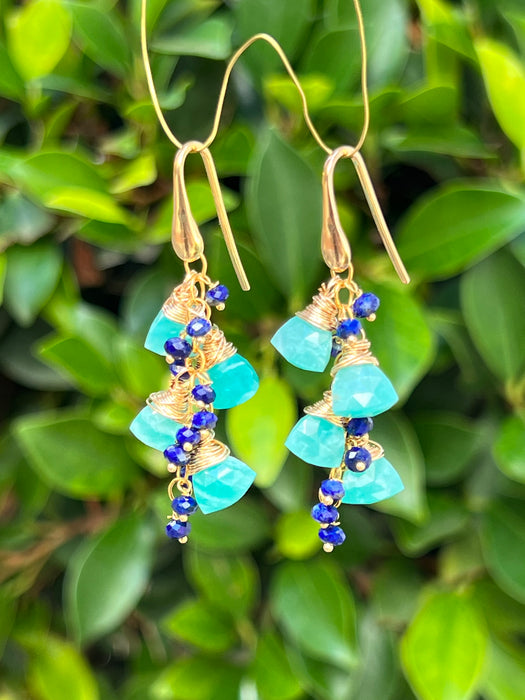 Amazonite And Lapis Lazuli Dangling Earrings