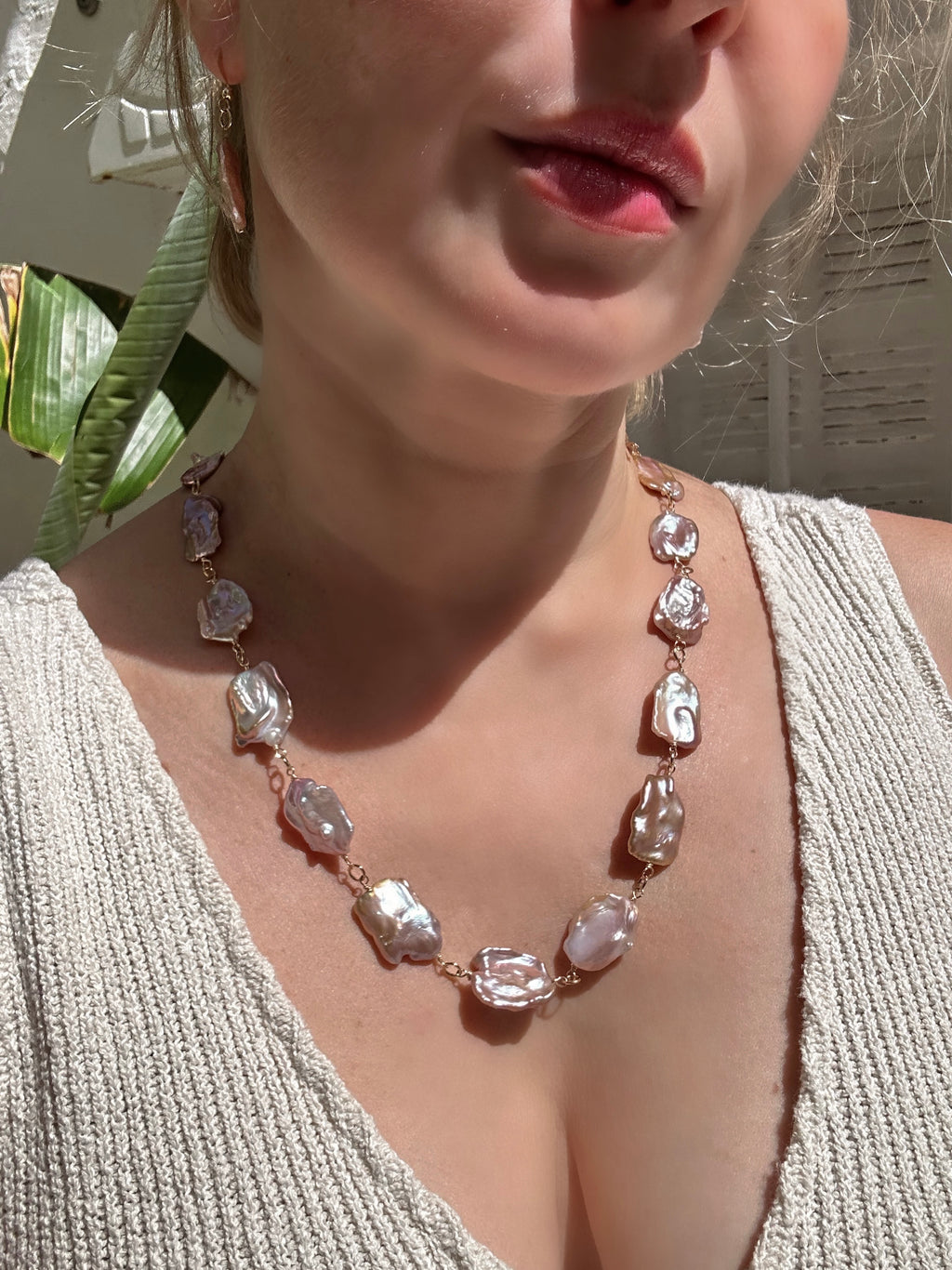 Large Purple Keshi Pearl Necklace and Earrings Set
