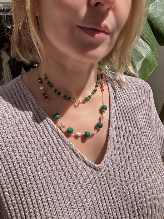 Long Malachite And Pearl Chain