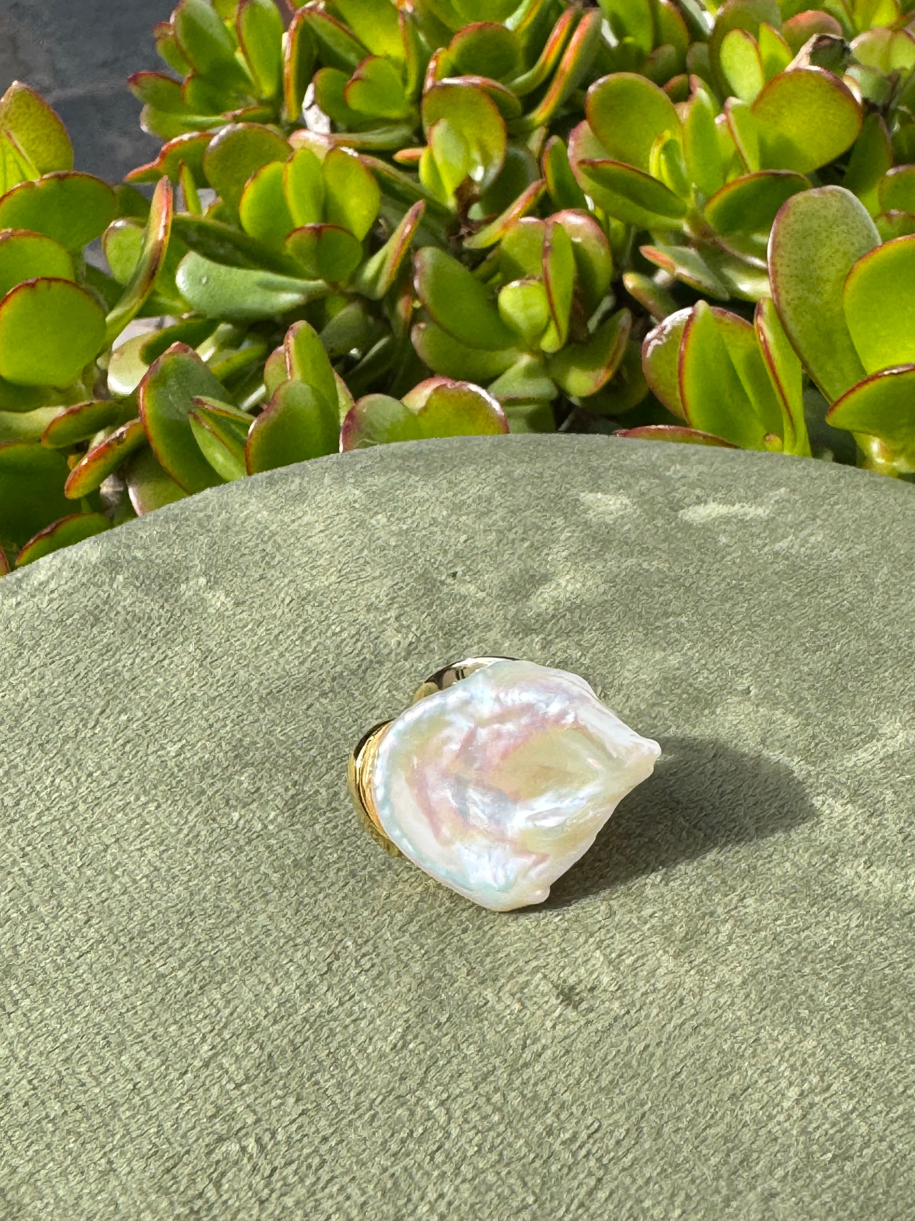 Baroque Pearl Statement Ring — Gold-Plated Sterling Silver (Resizable)