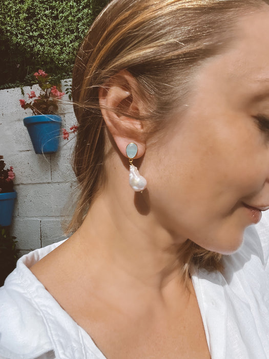 Baroque Pearl And Aqua Chalcedony Earrings