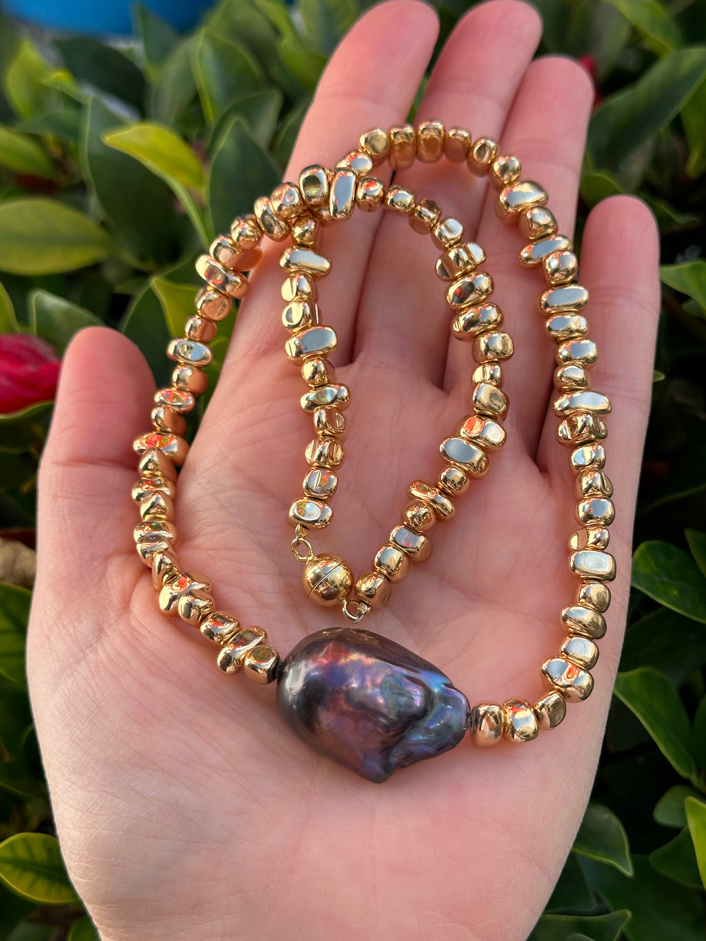 Hematite And Black Baroque Pearl Necklace