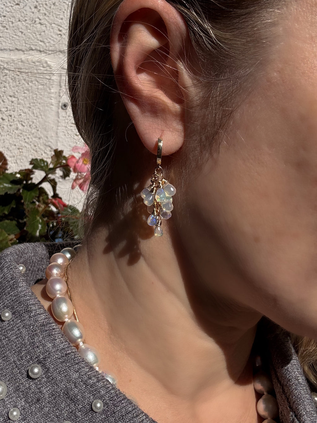 Ethiopian Opal Cluster Drop Earrings “Celestia”
