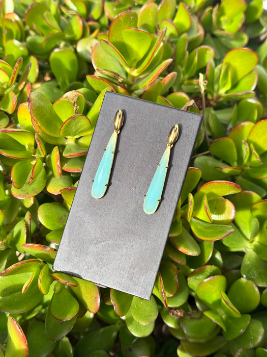 Aqua Chalcedony Long Drop earrings