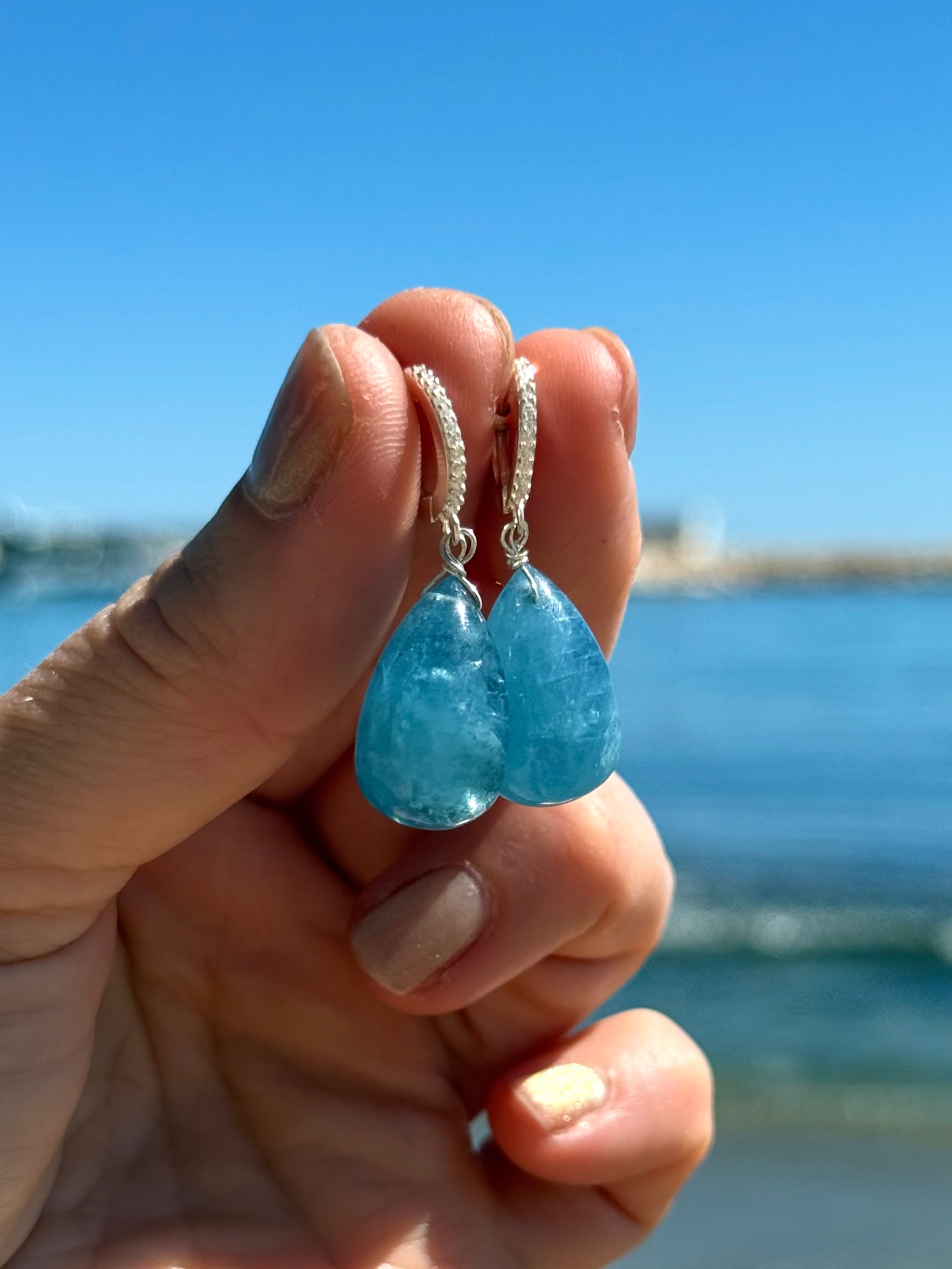 Aquamarine Dangle Earrings in Sterling Silver