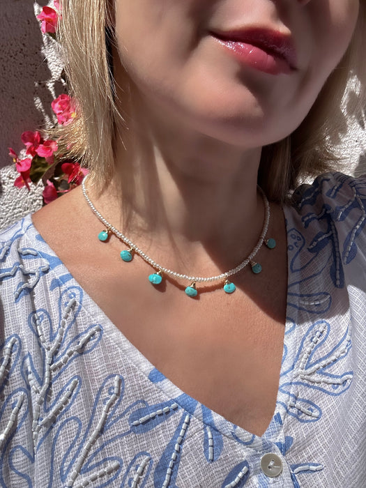 Natural Turquoise and Tiny Pearl Necklace