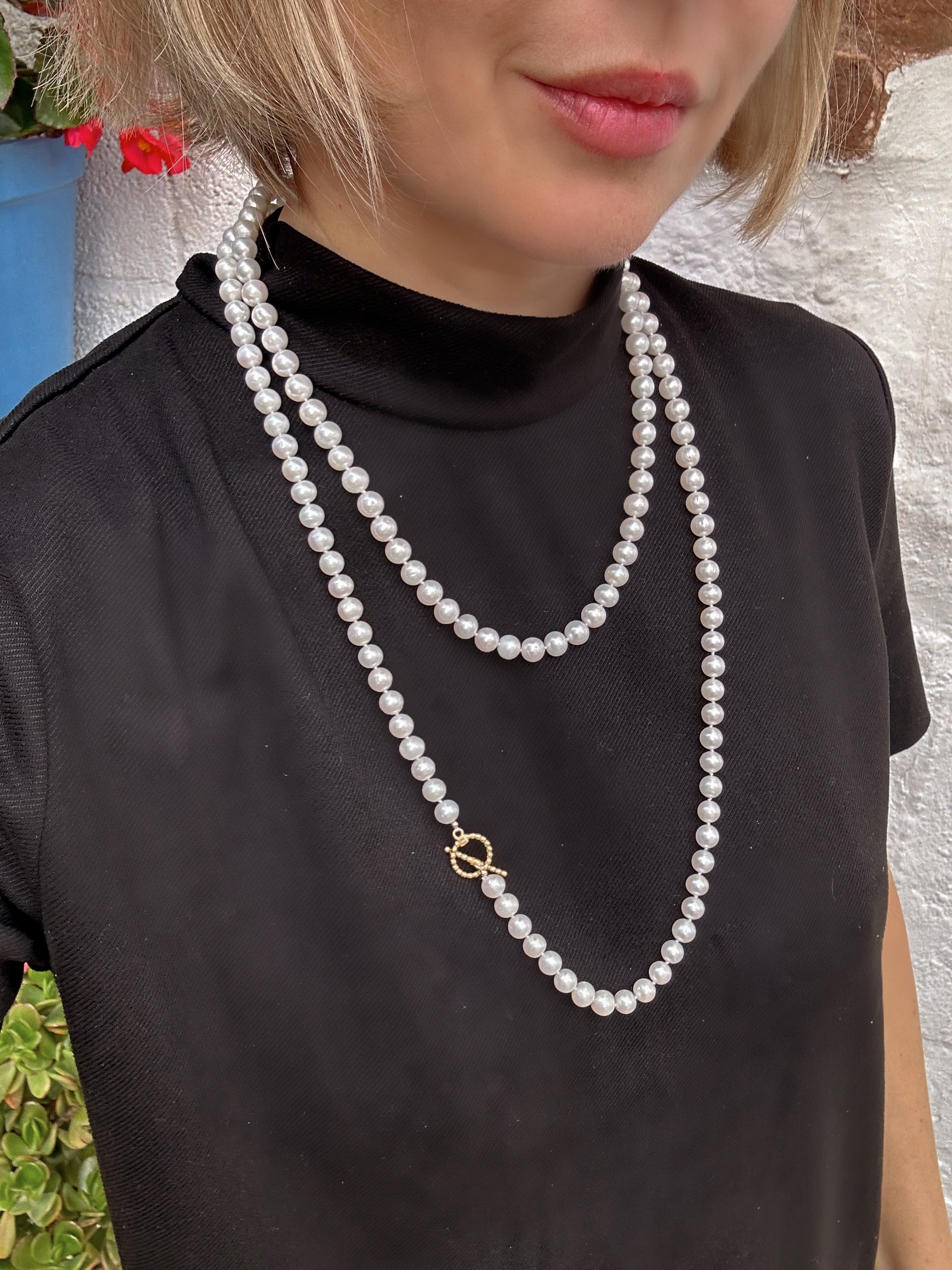 Long Rope Pearl Necklace, White Freshwater Pearls