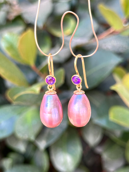 Amethyst And Purple Edison Pearl Earrings