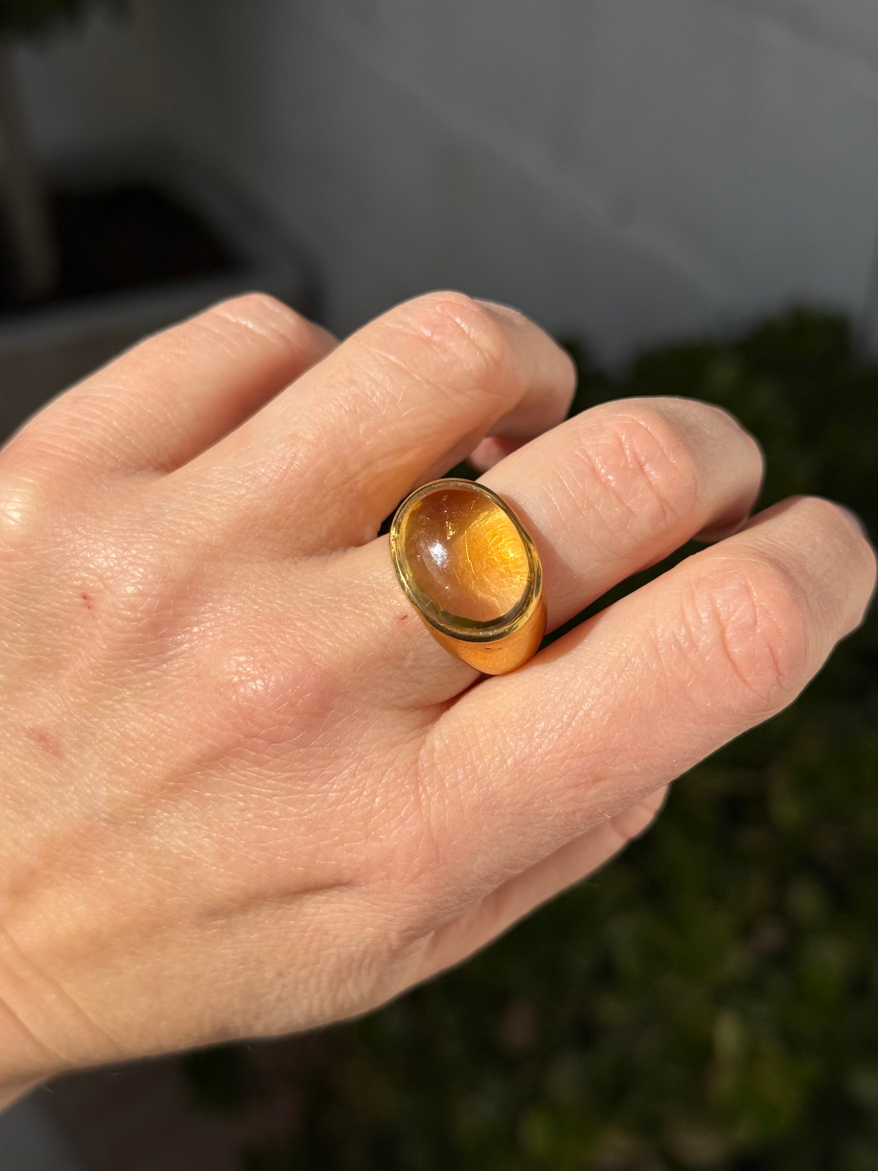 Citrine Cabochon Ring — Gold-Plated Sterling Silver