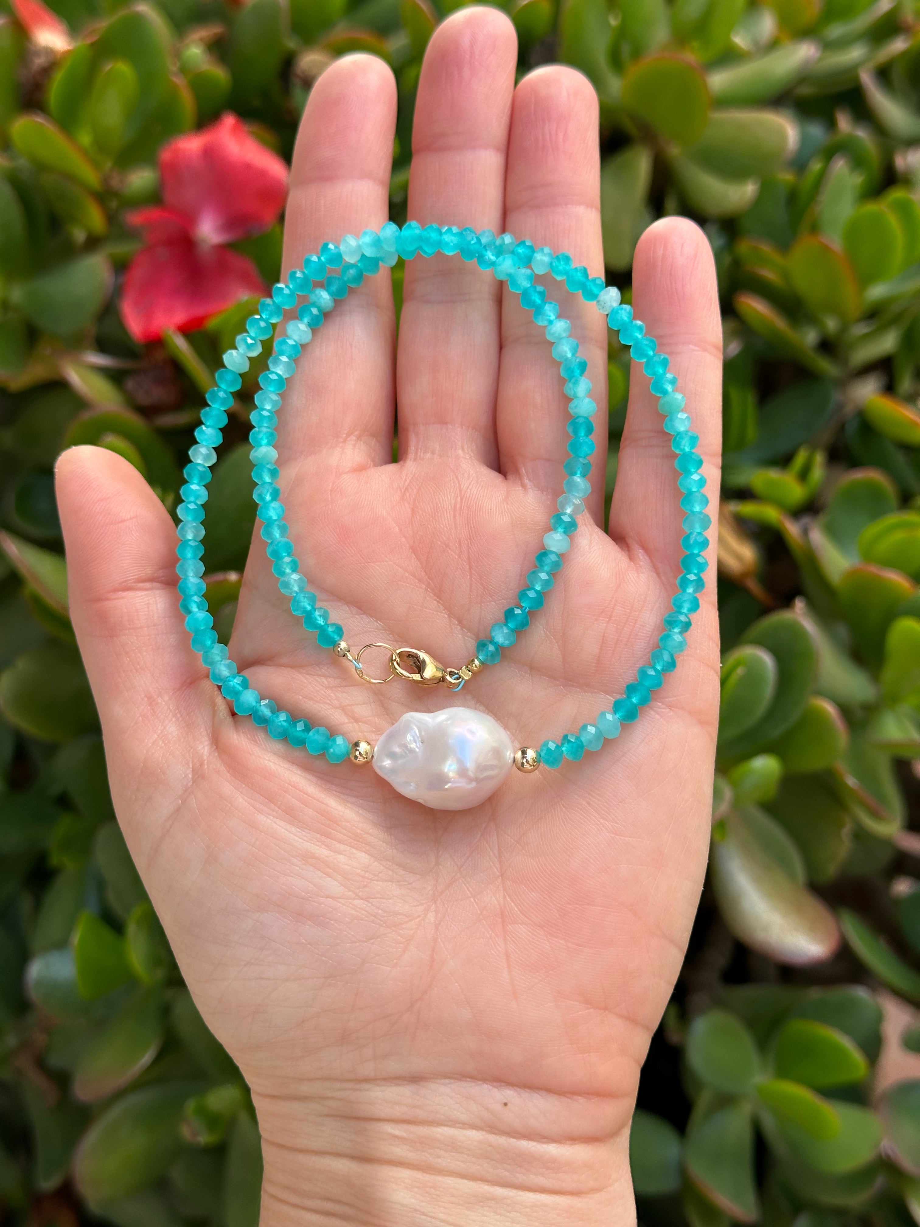 Amazonite From Peru And Baroque Pearl Necklace