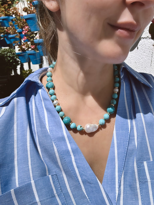 Turquoise and Pearl Statement necklace