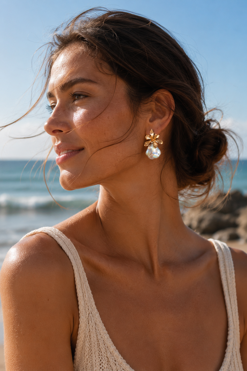 Floral Keshi Pearl Earrings “Solara”