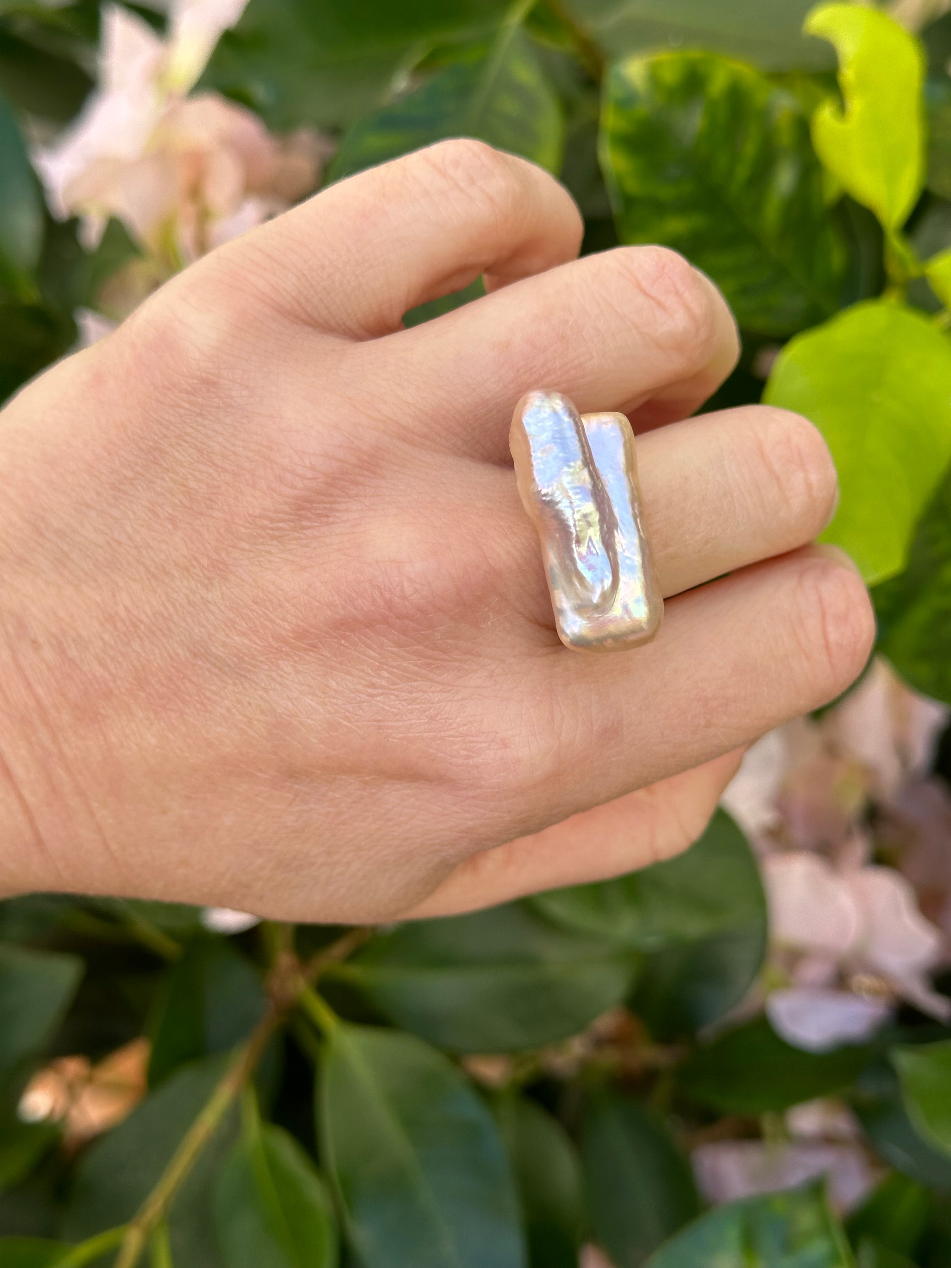 Square Baroque Pearl Cocktail Ring