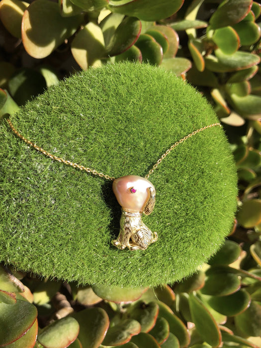 Pearl Dog Pendant Necklace