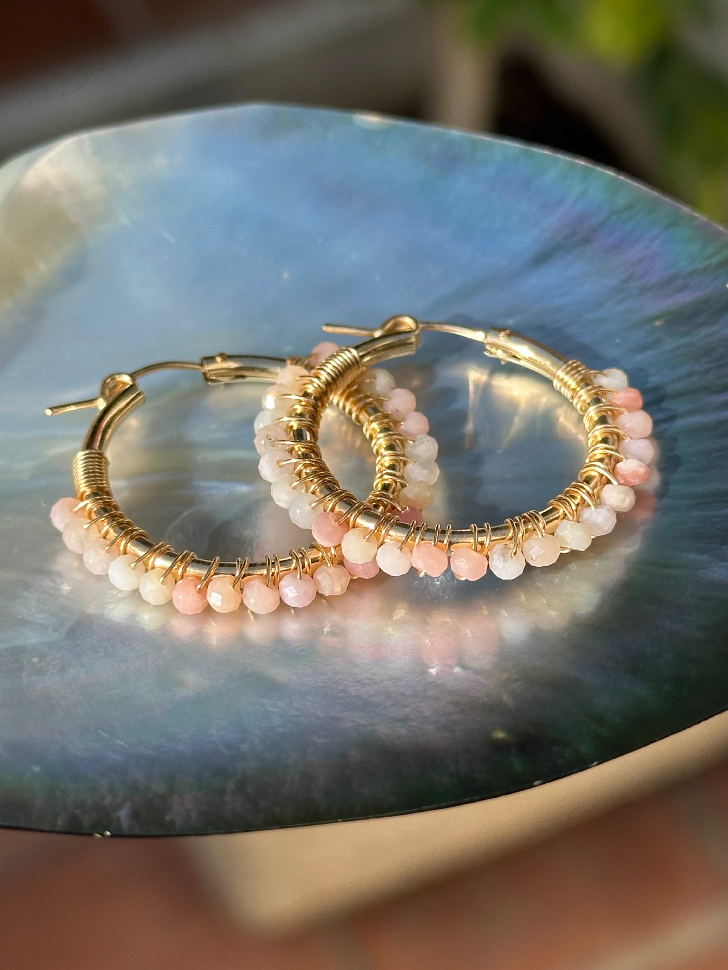 Pink Opal Hoop Earrings