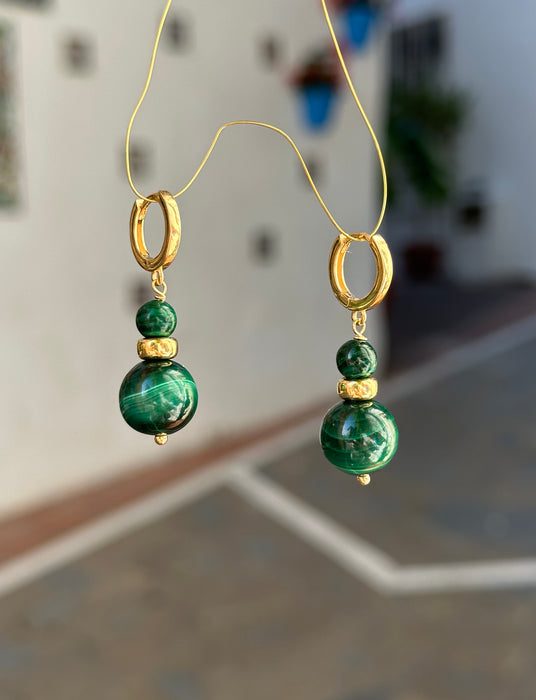 Chunky Malachite Beaded Necklace And Earrings Set