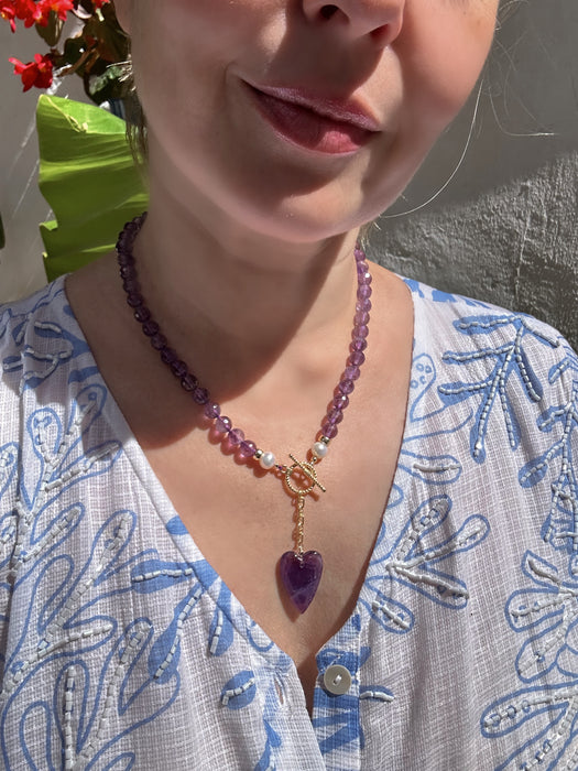 Amethyst Necklace with Heart Pendant