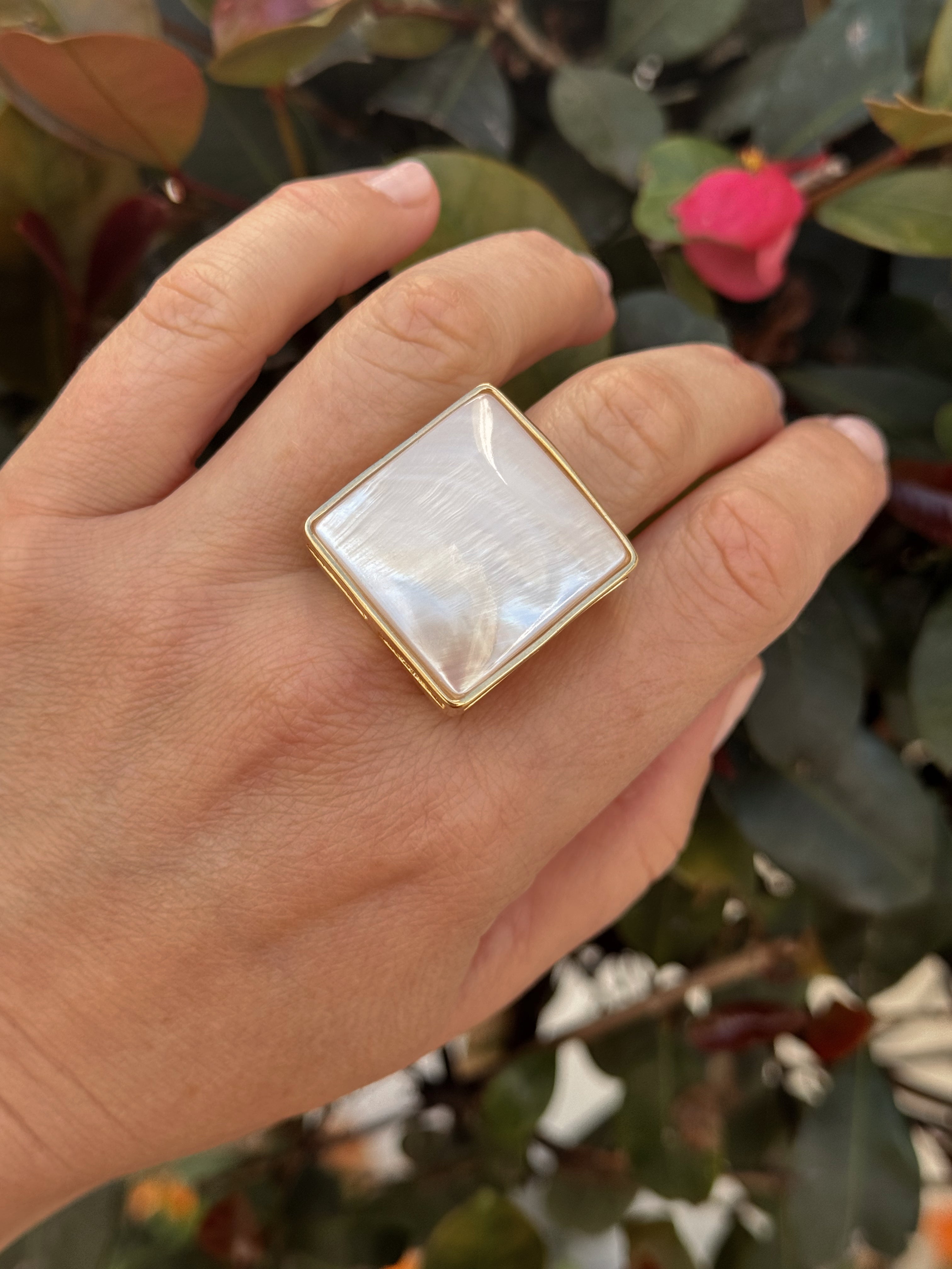 Square Mother of Pearl Statement Ring