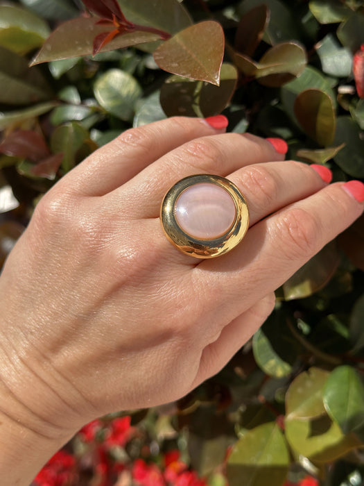 Round Pink Mother Of Pearl Ring