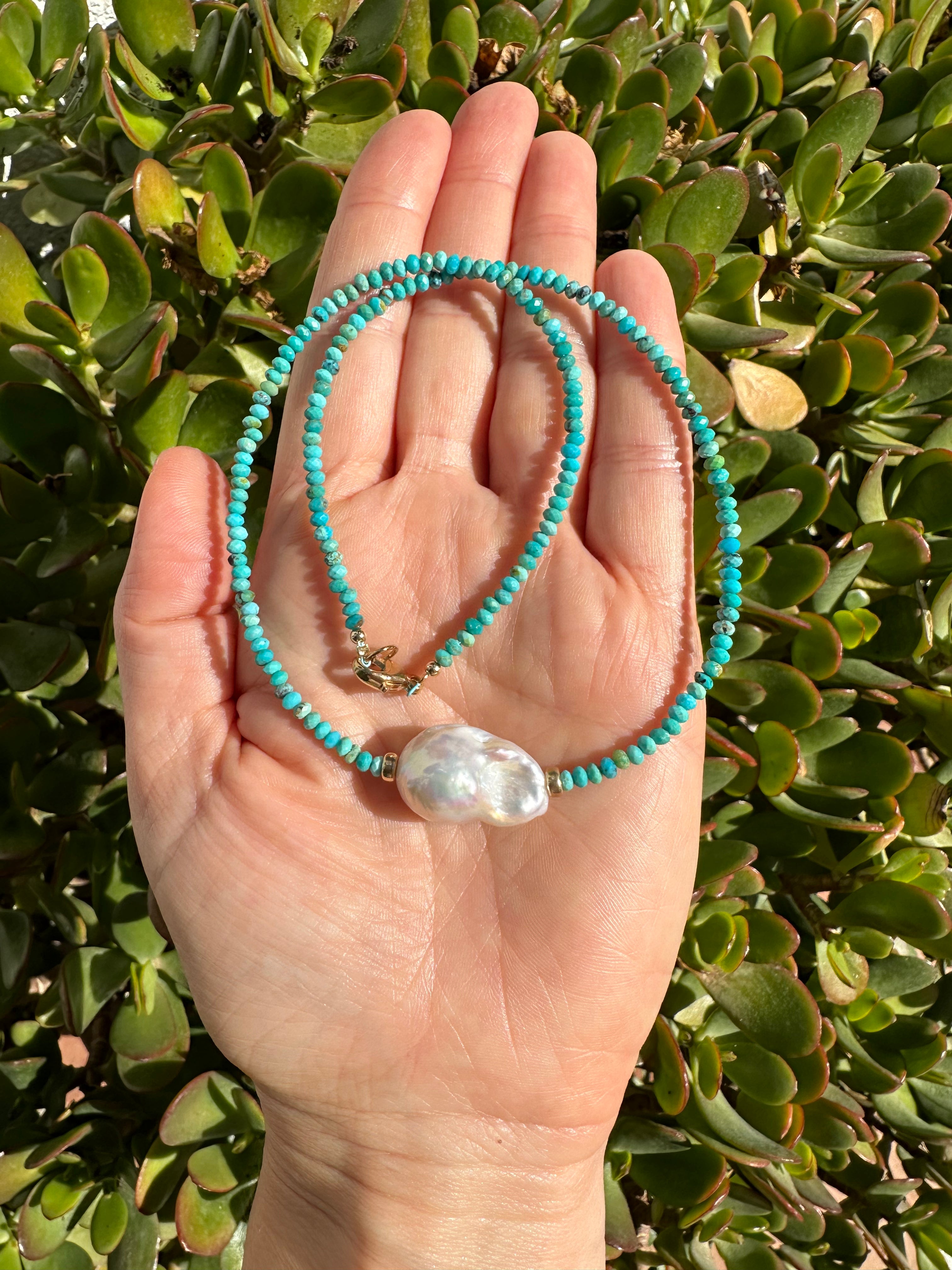 Natural Turquoise And Baroque Pearl Necklace
