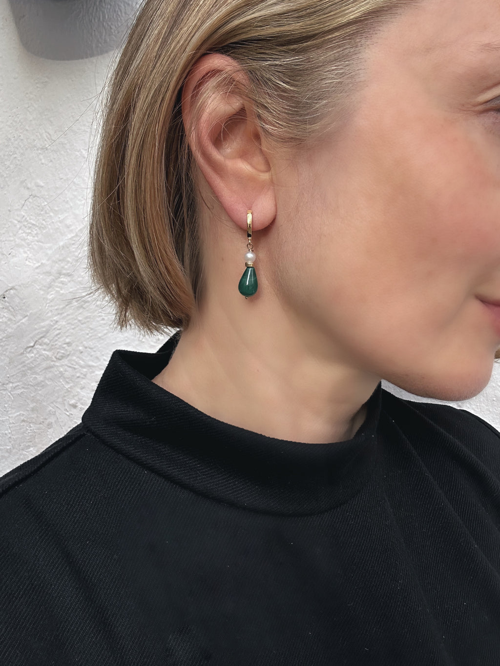 Malachite and Pearl Drop Earrings