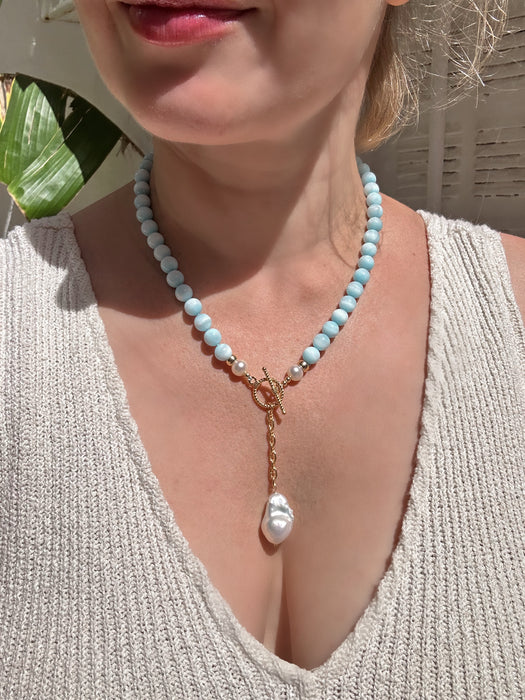 Blue Hemimorphite And Baroque Pearl Necklace