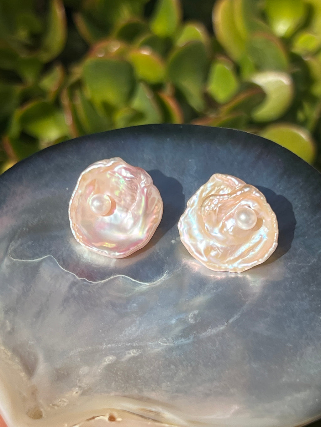 Pink Keshi Pearl Stud Earrings “Peoni”