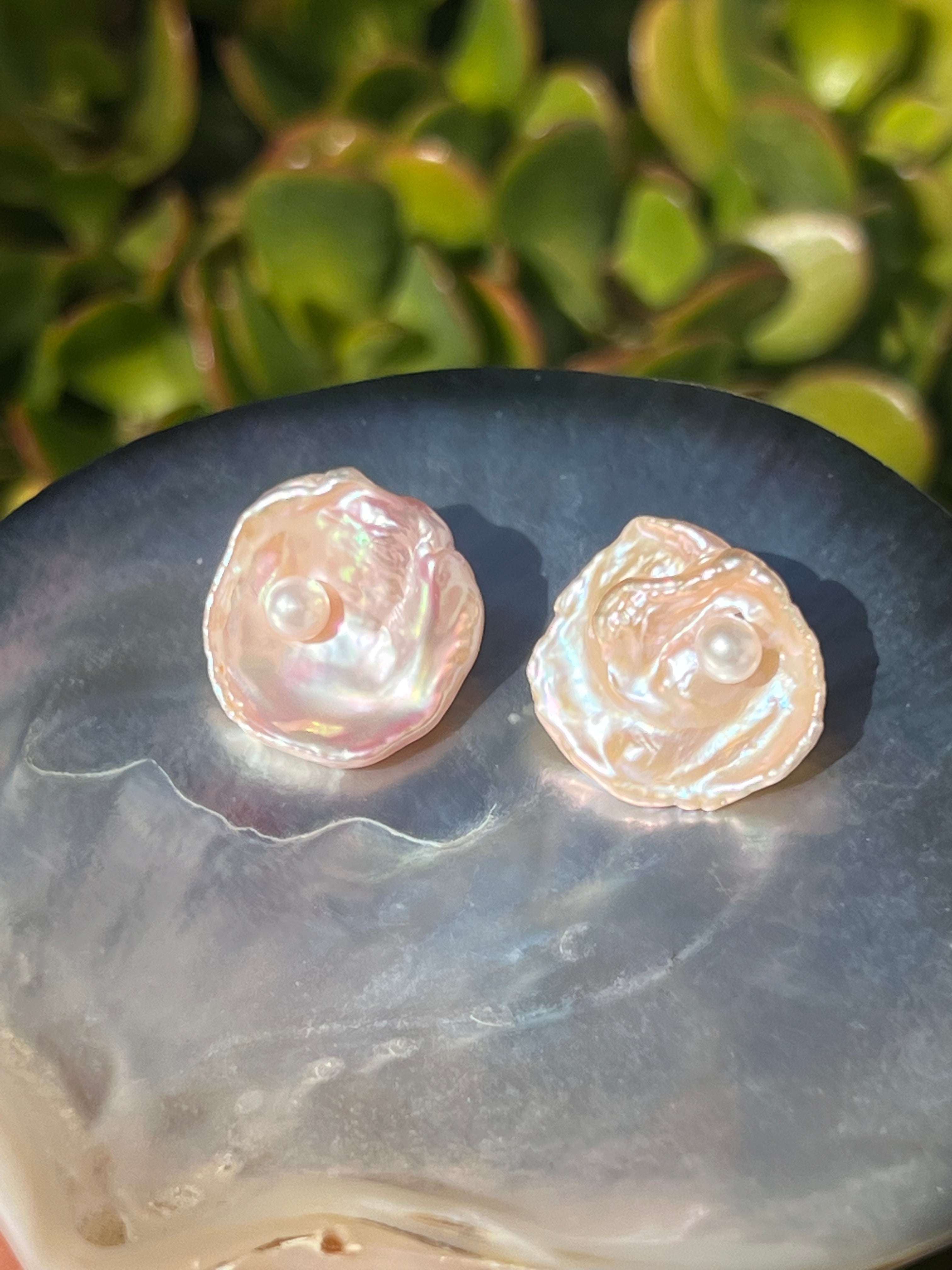 Pink Keshi Pearl Stud Earrings “Peoni”