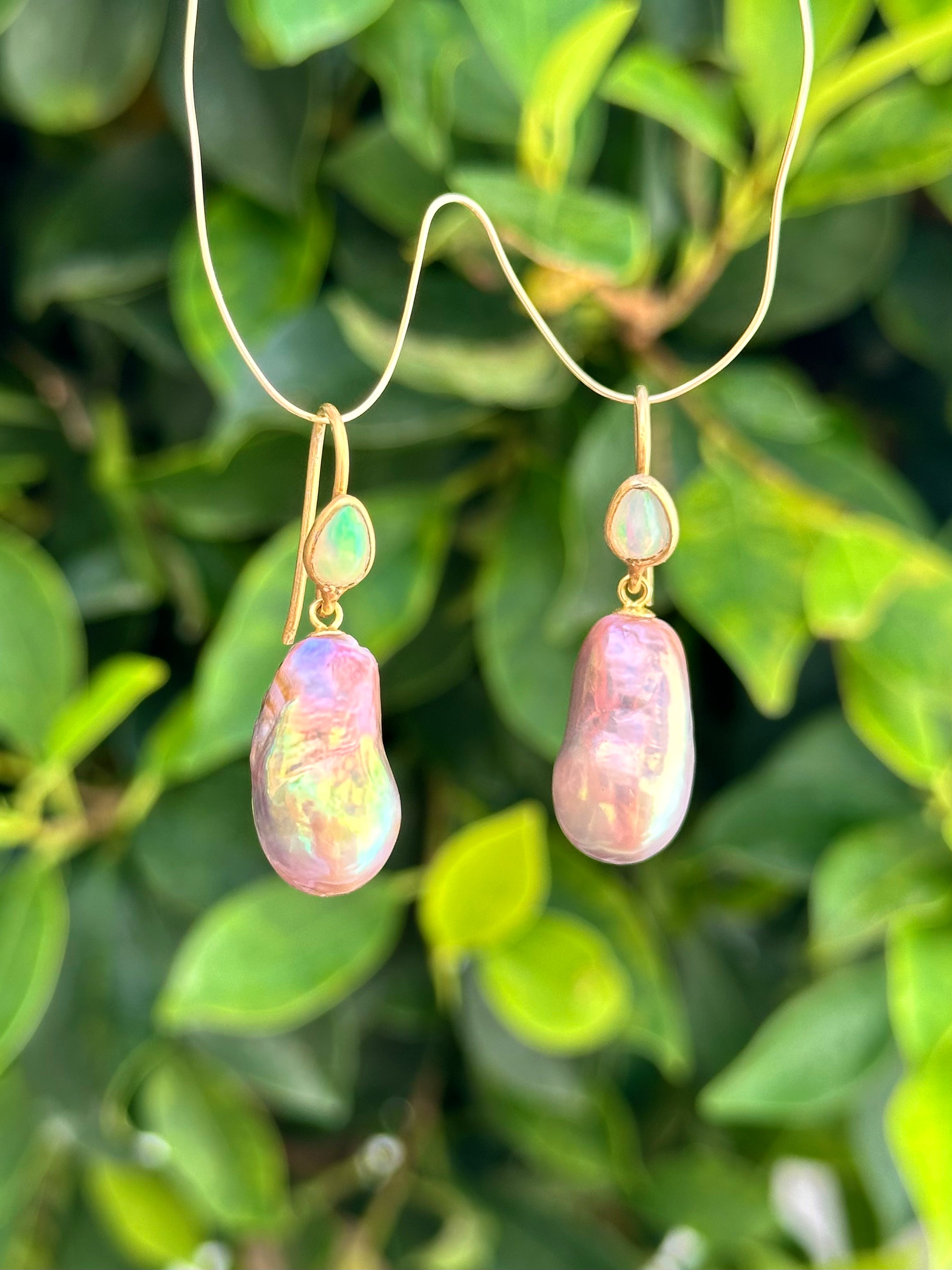 Ethiopian Opal And Earthy Edison Pearl Earrings