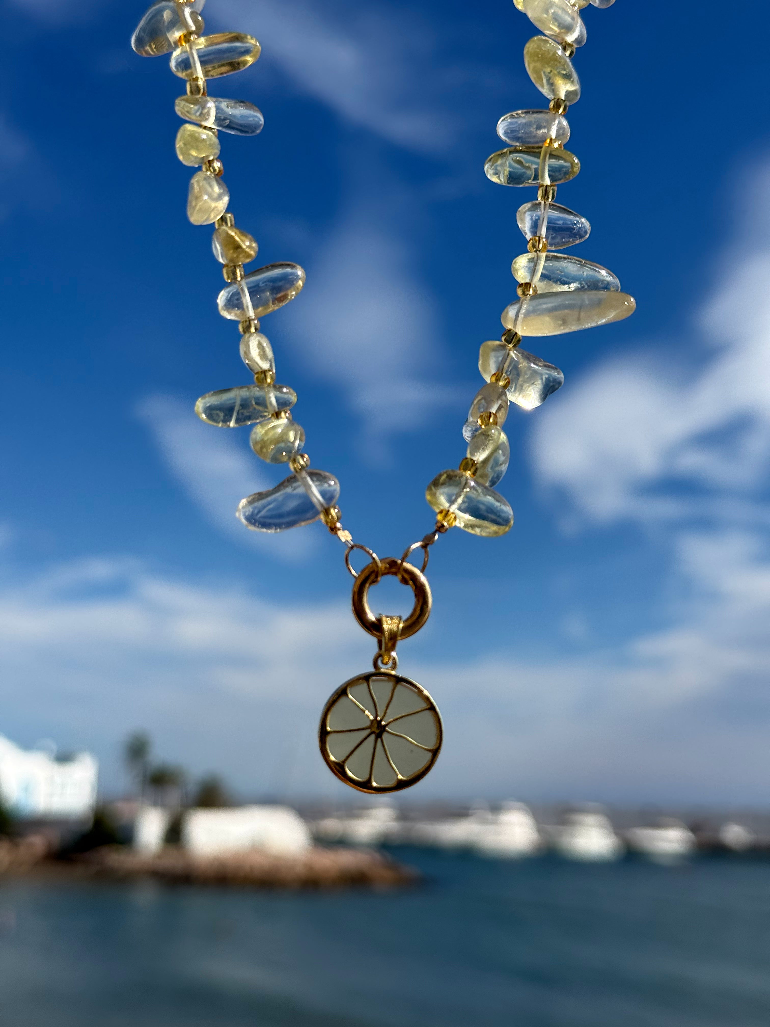 Lemon quartz necklace with citrus pendant