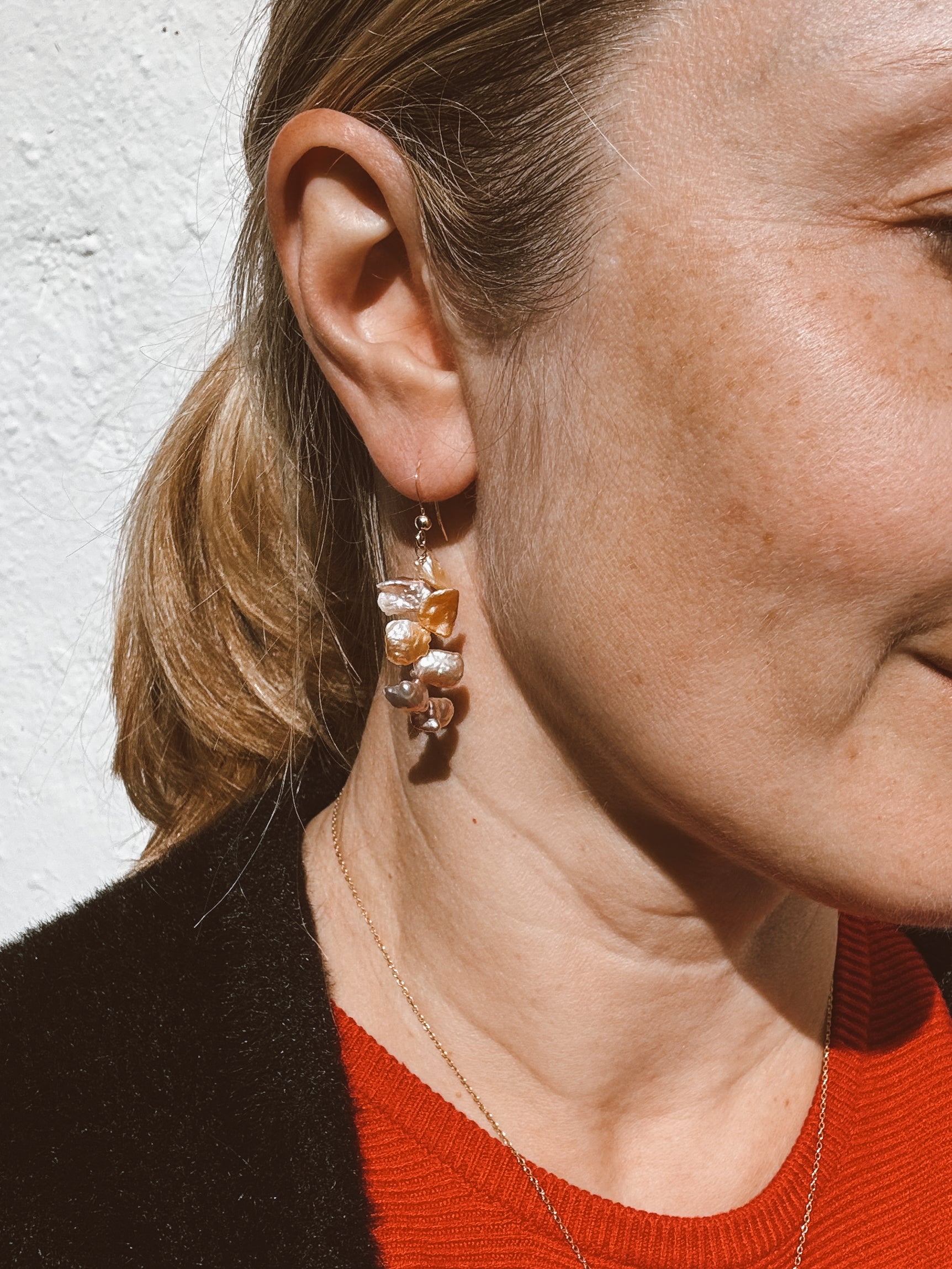 Pink Keshi Pearl Dangle Earrings — Gold-Plated Silver