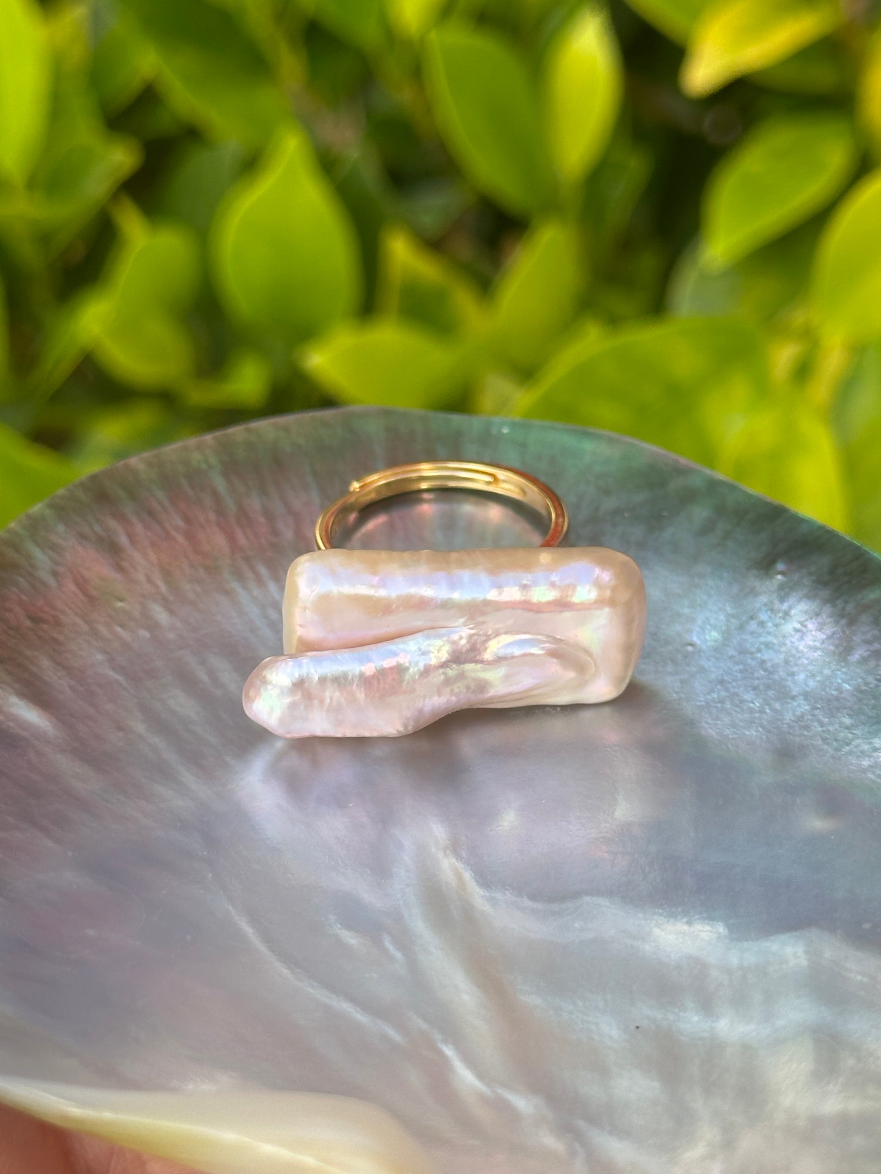 Square Baroque Pearl Cocktail Ring