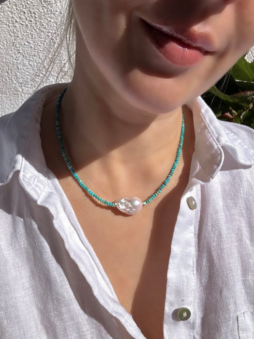 Natural Turquoise And Baroque Pearl Necklace