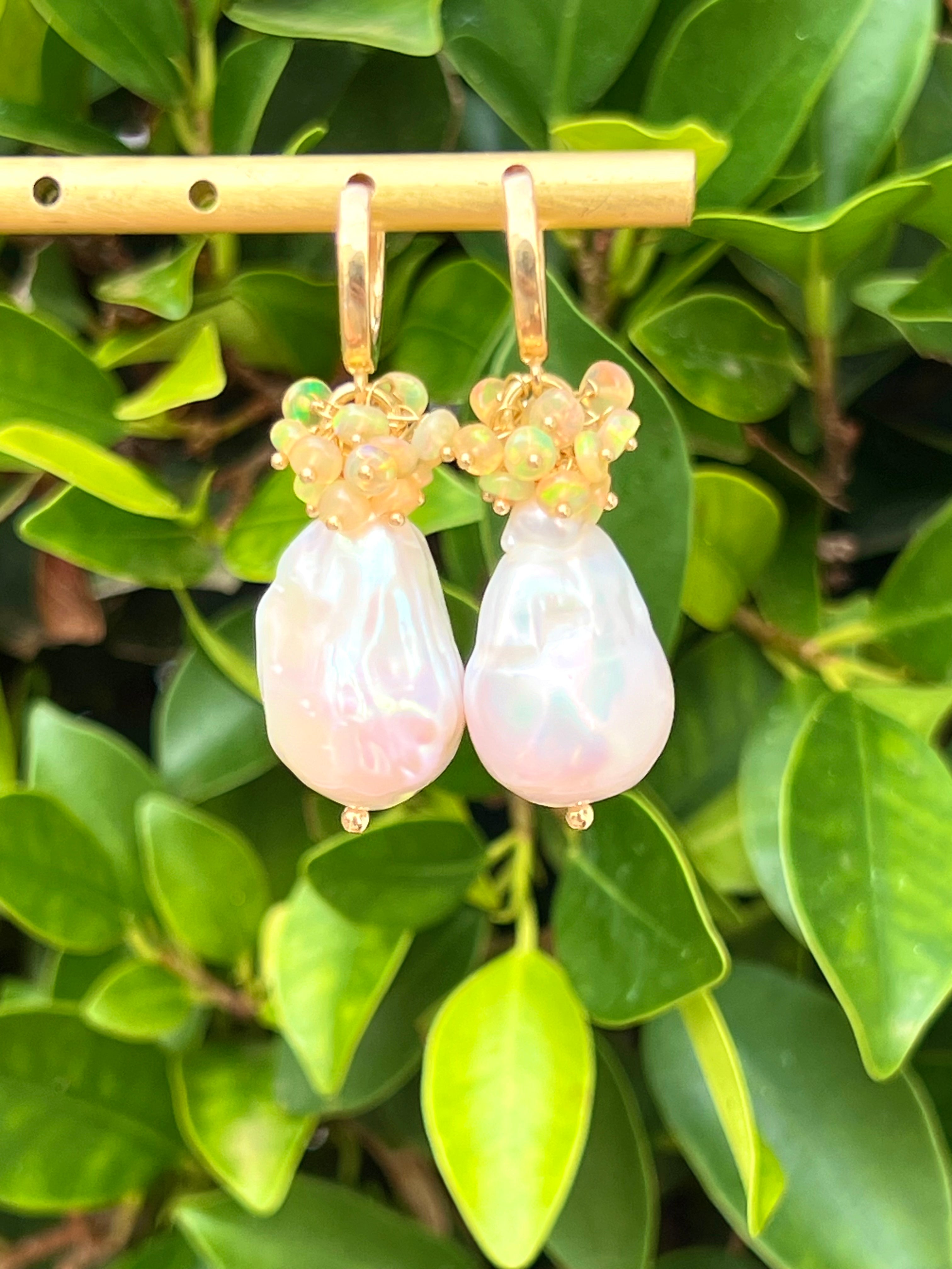 Ethiopian Opal And Baroque Pearl Earrings