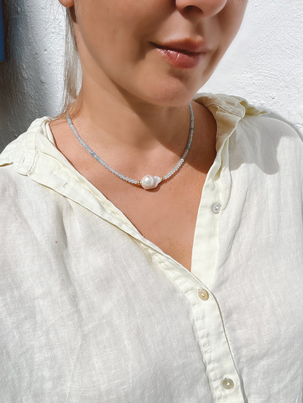 Aquamarine And Baroque Pearl Necklace, March Birthstone