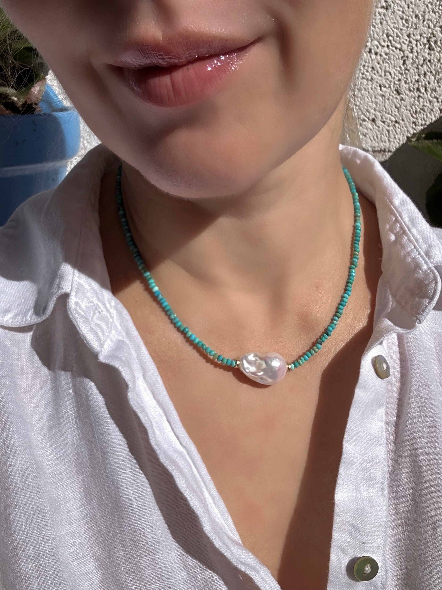 Natural Turquoise And Baroque Pearl Necklace