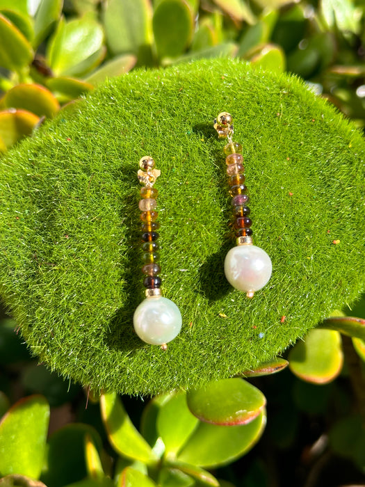 Tourmaline And Pearl Drop Earrings