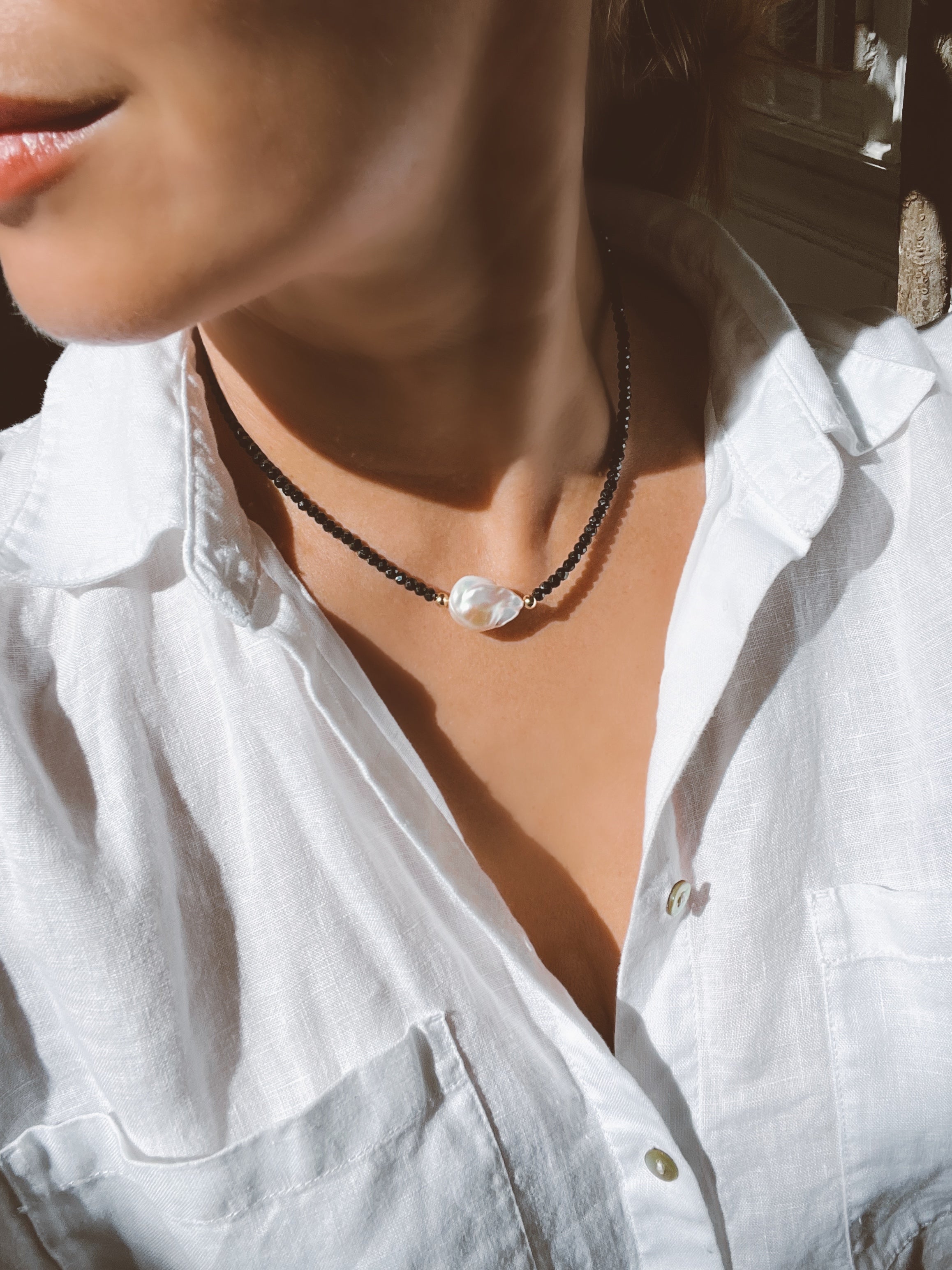 Black Spinel and Baroque Pearl Necklace