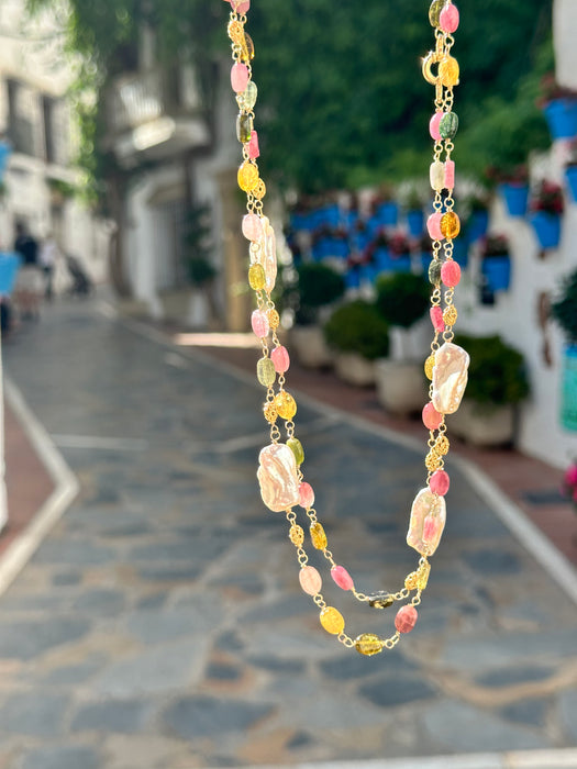 Long Tourmaline And Keshi Pearl Chain