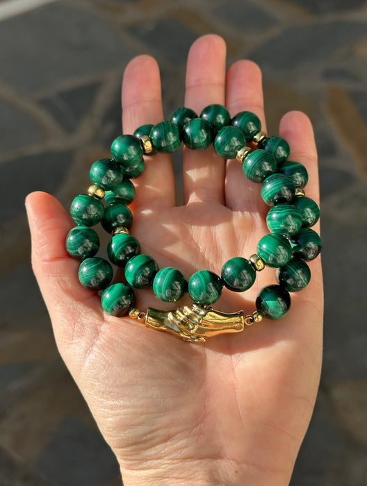 Chunky Malachite Beaded Necklace And Earrings Set