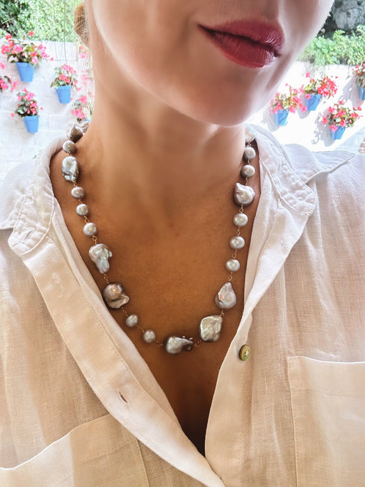 Grey Baroque Pearl Long Necklace