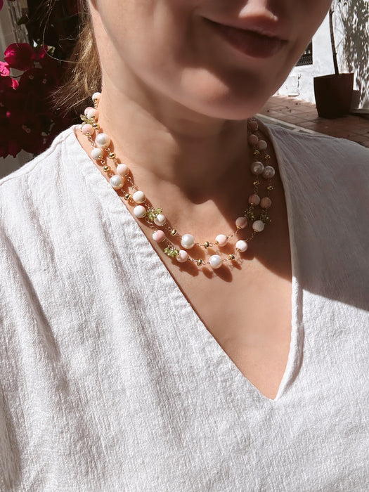 Queen Conch Shell, Pearl and Peridot Long necklace