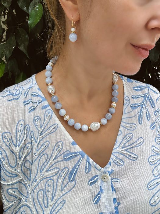 Chunky Lace Agate And Pearl Statement Necklace, Set with Earrings