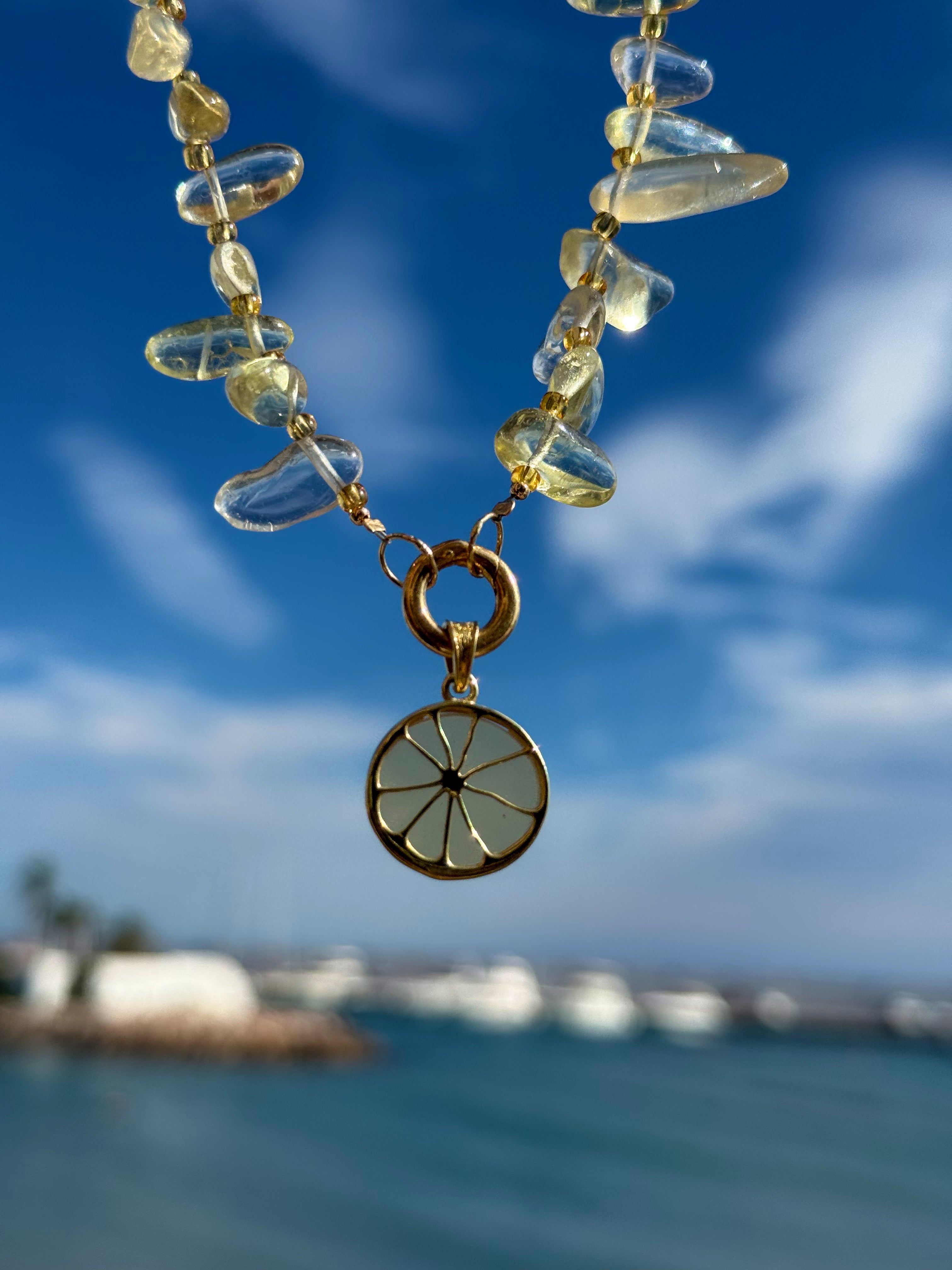 Lemon quartz necklace with citrus pendant