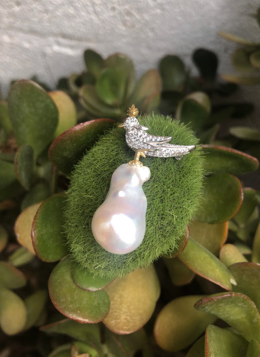 Parrot on Baroque Pearl Brooch