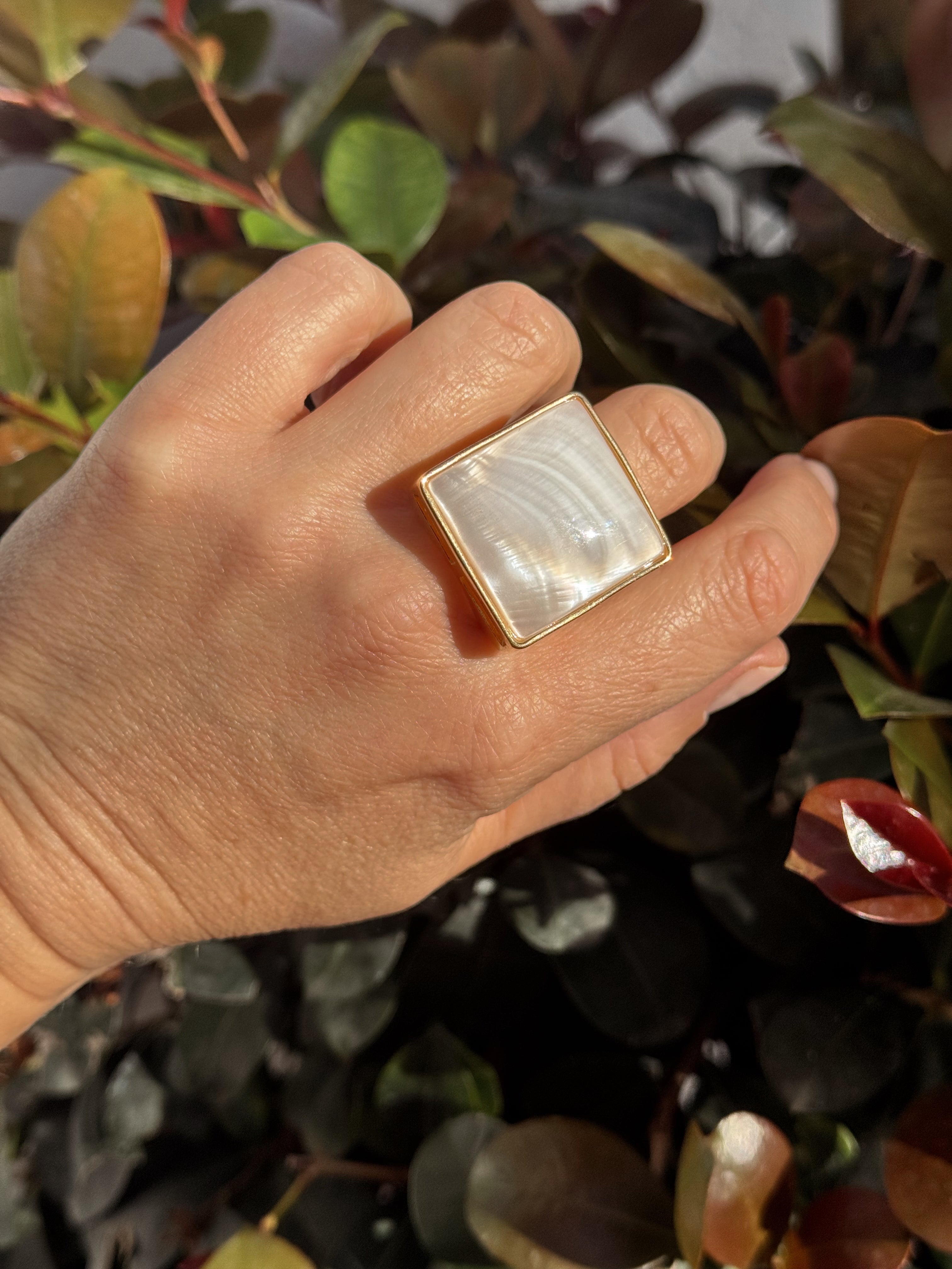 Square Mother of Pearl Statement Ring