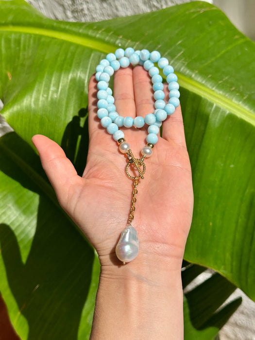 Blue Hemimorphite And Baroque Pearl Necklace